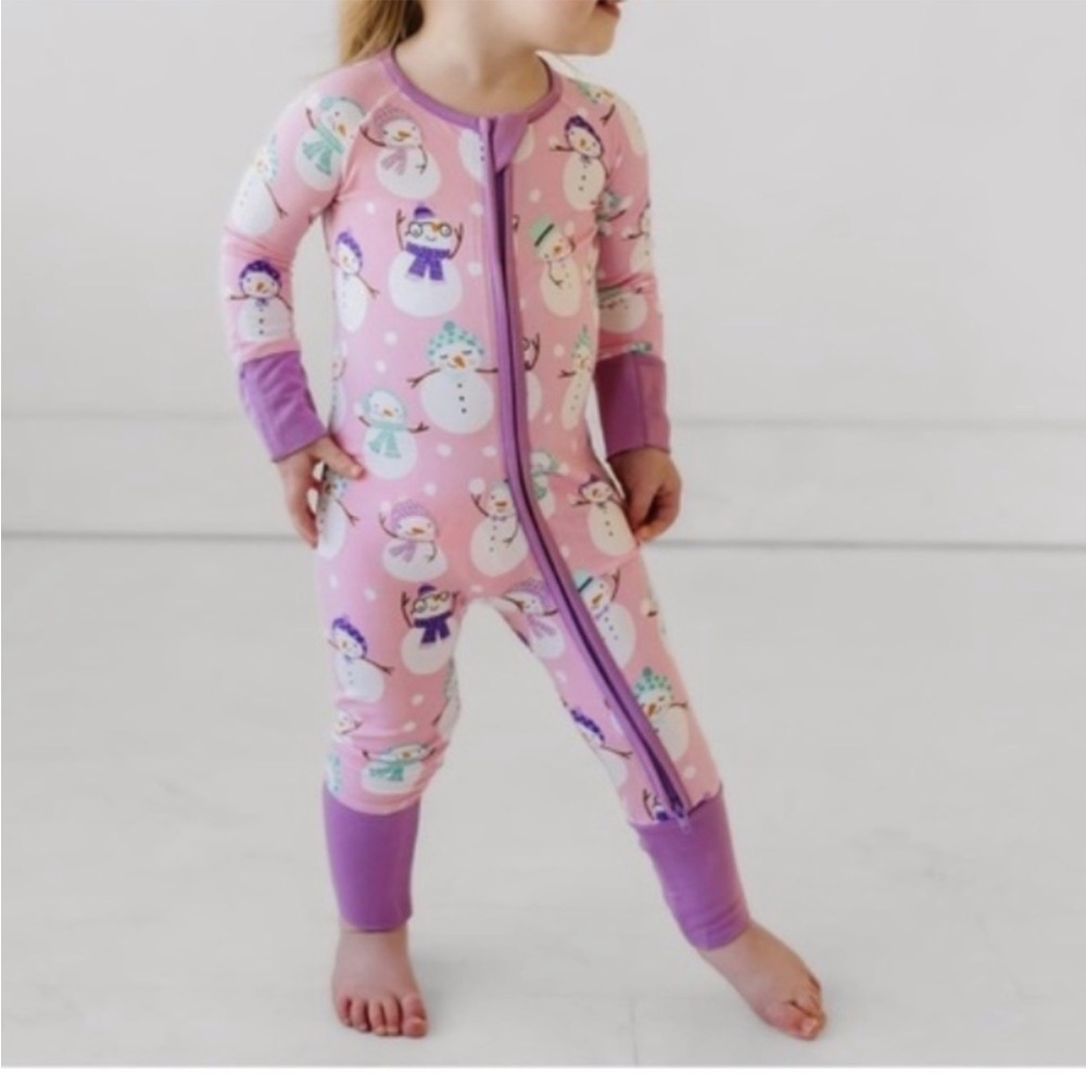 Little sleepies “snow much fun” pink snowman zippy pajamas